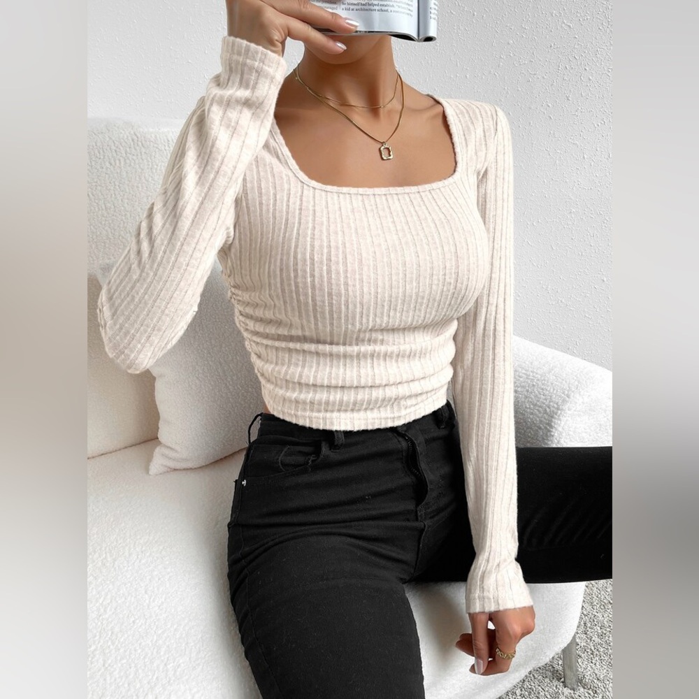 Shein Beige Ribbed Top